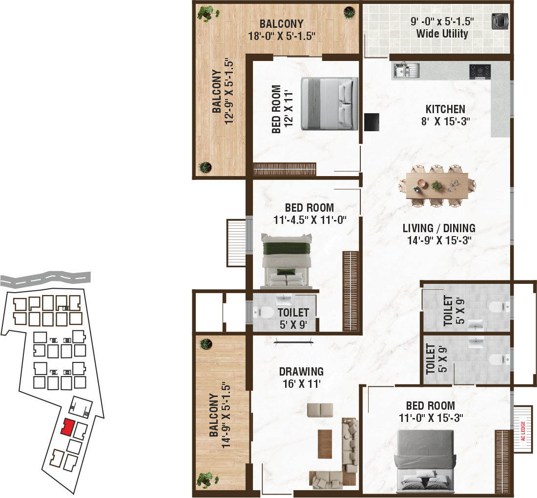 Unit D1 structural floor plan